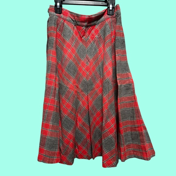 Vintage wool plaid skirt salmon and gray California Youngsters! Waist 26” - Picture 2 of 5